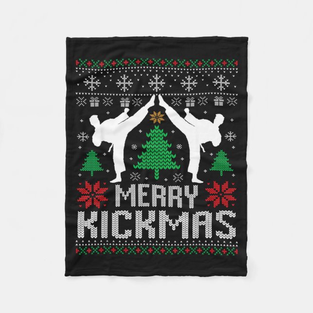 Manta Polar Merry Kickmas Karate Jiu Jitsu Ugly Christmas Xmas (Anverso)