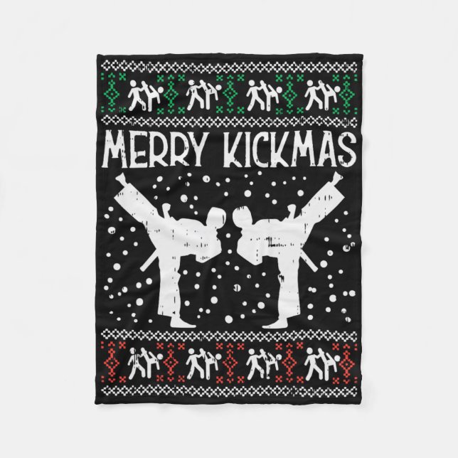 Manta Polar Merry Kickmas Navidades feos Karate Jiu Jitsu Mart (Anverso)