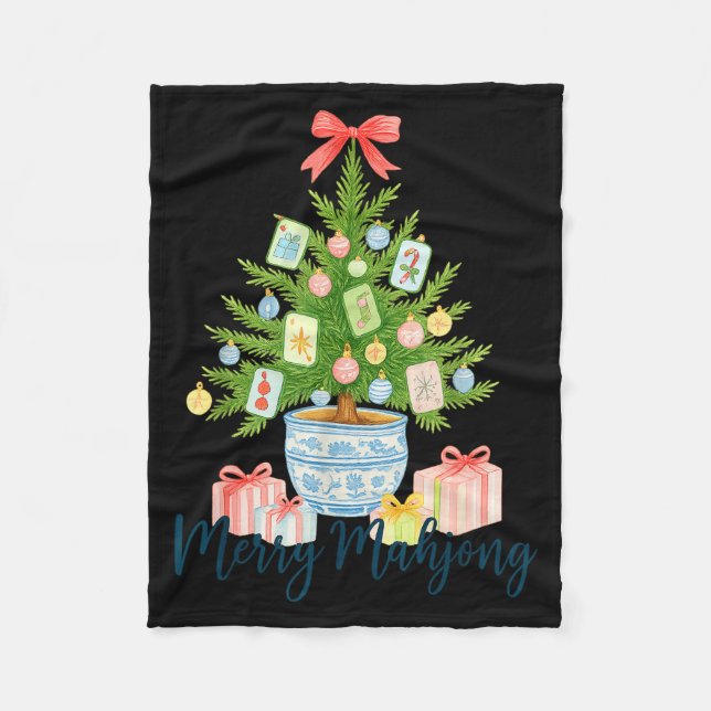 Manta Polar Merry Mahjong Christmas Tree Chinoiserie Holiday  (Anverso)