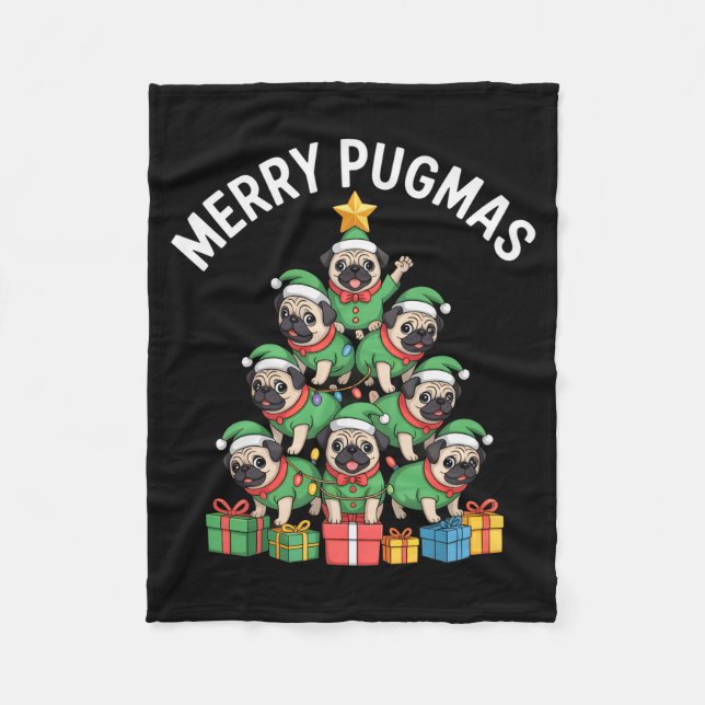 Manta Polar Merry Pugmas Funny Pug Christmas Tree Holiday Long (Anverso)