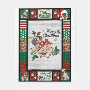 Manta Polar Merry Pugmas Navidad Navidades Pug Fiesta Lover