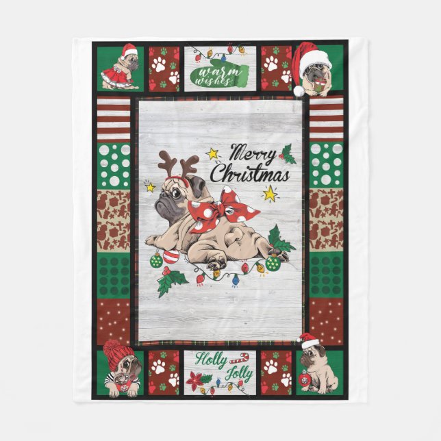 Manta Polar Merry Pugmas Navidad Navidades Pug Fiesta Lover (Anverso)
