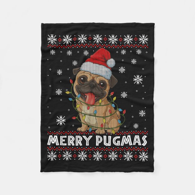 Manta Polar Merry Pugmas Ugly Christmas Sweater Cute Pug Dog  (Anverso)