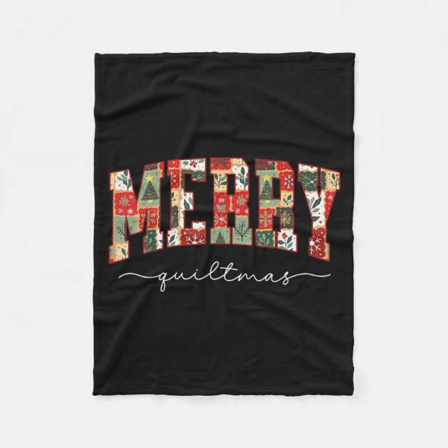 Manta Polar Merry Quiltmas Patchwork Quilters Knitting Sewing  (Anverso)