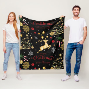 Manta Polar Merry Red Christmas Tree Fleece Blanc