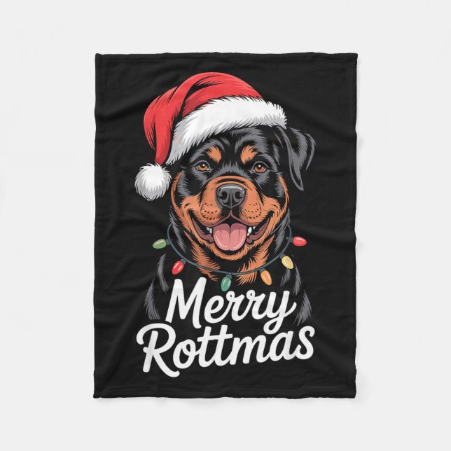 Manta Polar Merry Rottmas Rottweiler Holiday Humor Dog Lovers  (Anverso)