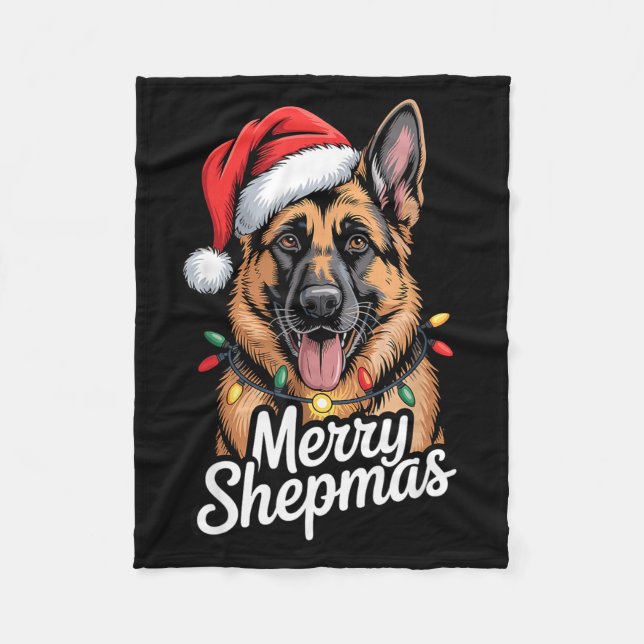 Manta Polar Merry Shepmas German Shepherd Christmas Lights Hum (Anverso)