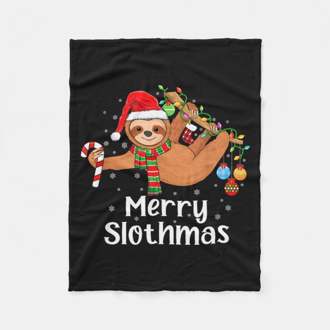Manta Polar Merry Slothmas Cute Xmas Sloth Santa Hat Christmas (Anverso)