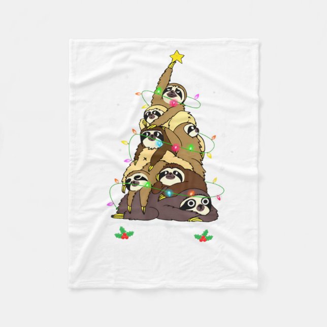 Manta Polar Merry Slothmas Cute Xmas Sloth Santa Hat Christmas (Anverso)