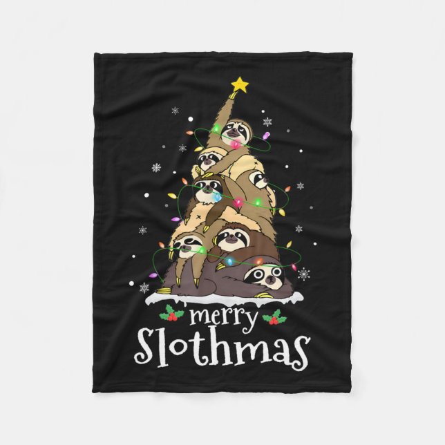 Manta Polar Merry Slothmas Cute Xmas Sloth Santa Hat Navidades (Anverso)