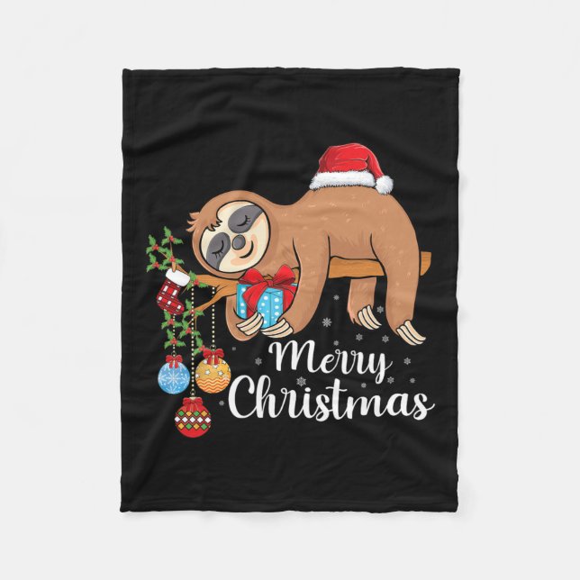 Manta Polar Merry Slothmas Cute Xmas Sloth Santa Hat Navidades (Anverso)