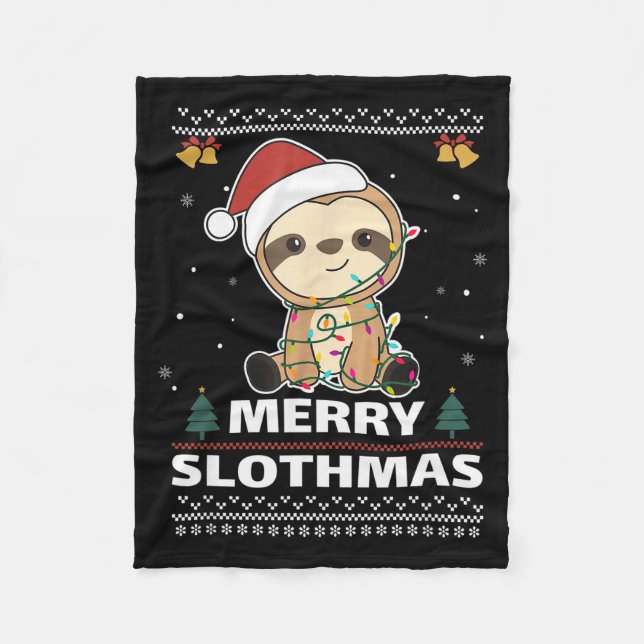 Manta Polar Merry Slothmas Funny Sloth Christmas Pun  (Anverso)