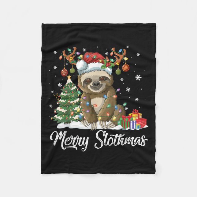 Manta Polar Merry Slothmas Funny Sloth Christmas Tree Lights X (Anverso)