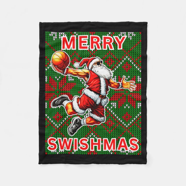 Manta Polar Merry Swishmas Basketball Christmas Santa Claus Sl (Anverso)