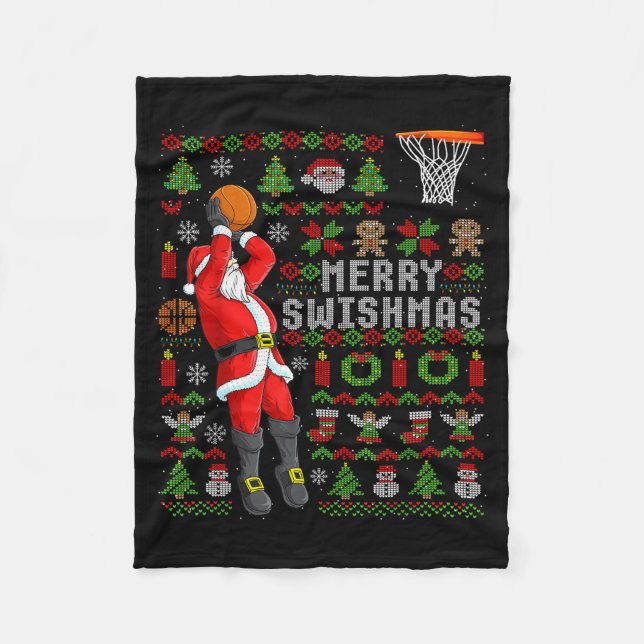 Manta Polar Merry Swishmas Ugly Christmas Basketball Christmas (Anverso)