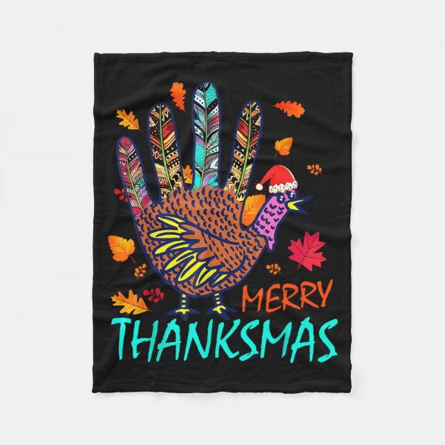 Manta Polar Merry Thanksmas Happy Thanksgiving Christmas Turke (Anverso)