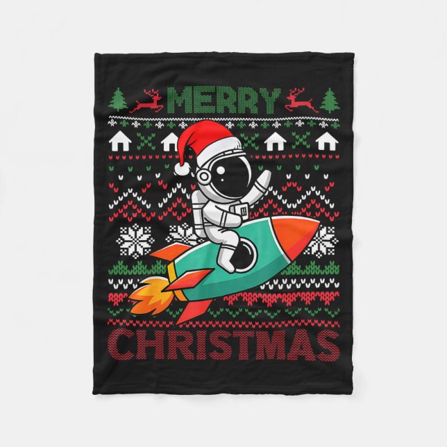 Manta Polar Merry Ugly Christmas Santa Hat Astronaut Riding Ro (Anverso)