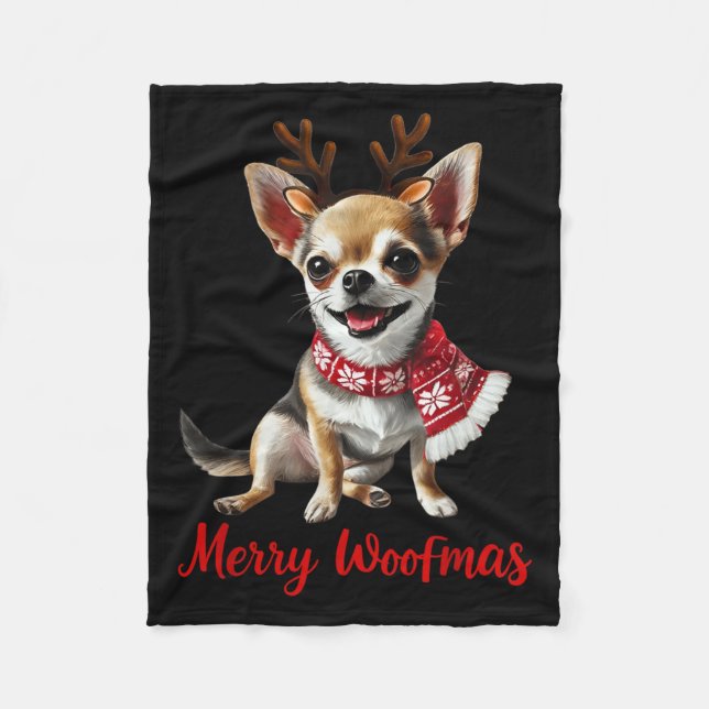 Manta Polar Merry Woofmas Chihuahua Dog Meme In Reindeer Antle (Anverso)