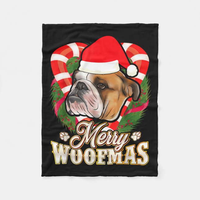 Manta Polar Merry Woofmas English Bulldog With Santa Claus Hat (Anverso)