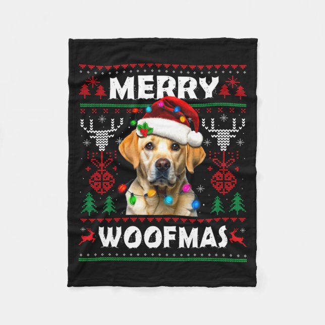 Manta Polar Merry Woofmas Yellow Labrador Christmas Ugly Sweat (Anverso)