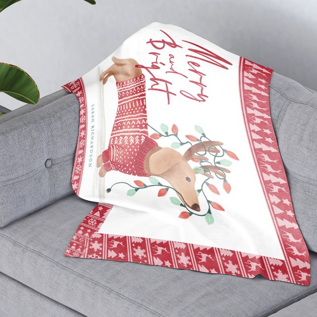 Manta Polar Merry y Bright | Dachshund Dog Navidades Sweater (Merry & Bright | Dachshund Dog Christmas Sweater Fleece Blanket)