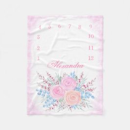 Manta Polar Mes hito acuarela rosas rosas rosadas niña bebé