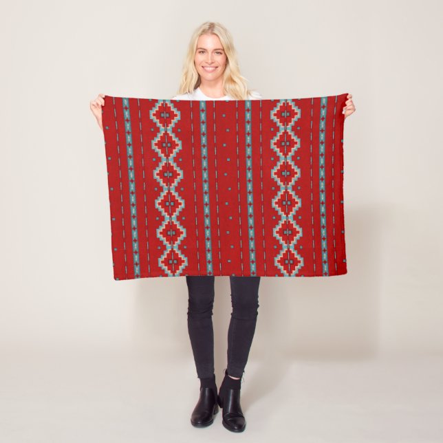 Manta Polar Mesas del Suroeste Rojo y Turquesa Pequeño (In situ)