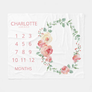 Manta Polar Meses de Bebe Rosado Floral Monogramado