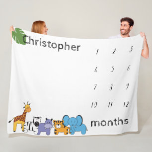 Manta Polar Meses de hitos personalizados del Safari Baby