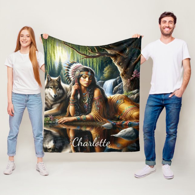 Manta Polar Mesmerizando a una mujer india con un lobo leal (In situ)