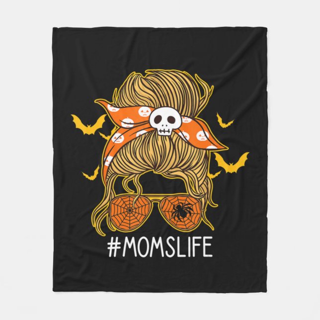 Manta Polar Messy Hair Bun Mom Life aterrador Halloween (Anverso)