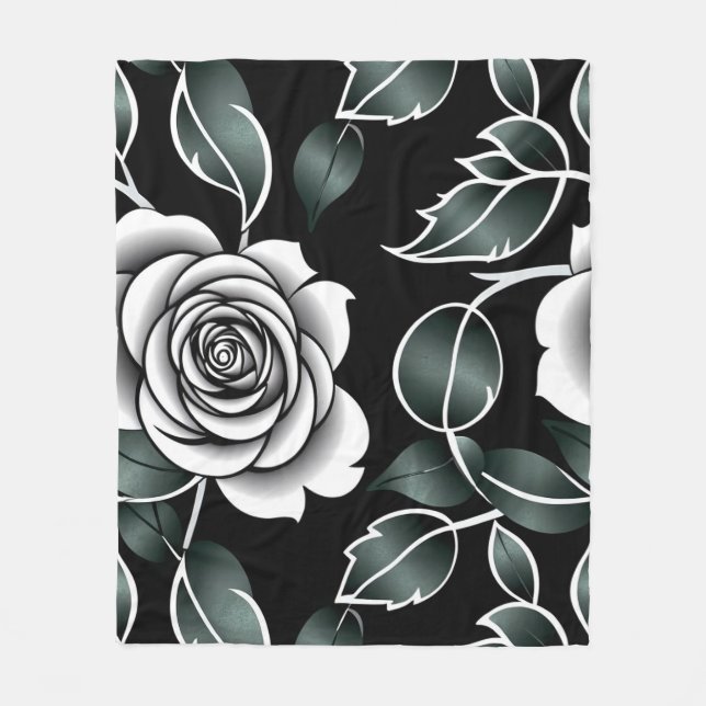 Manta Polar Metallic Silver Roses With Dark Green Leaves (Anverso)