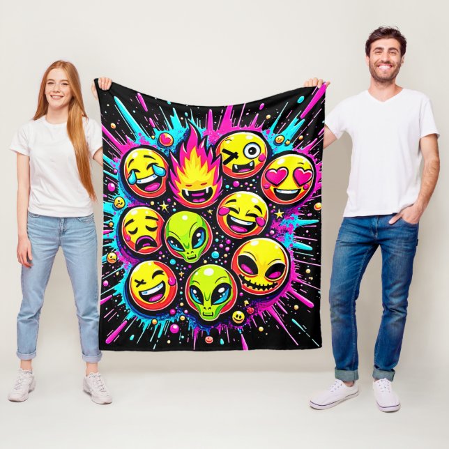 Manta Polar Mezcla de Emoji Funky de Neón (In situ)