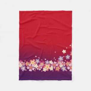 Manta Polar Mezcla Sakura Flores Kimono Estilo Rojo y Púrpura