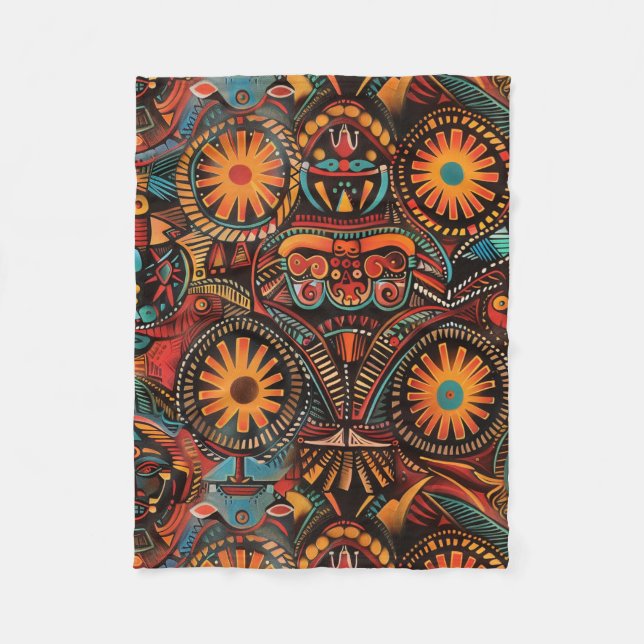 Manta Polar Mezcla suave Verde azulada "Impresión ancestral et (Anverso)