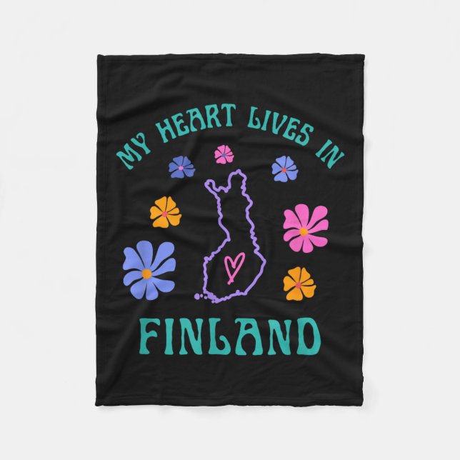 Manta Polar Mi Corazón Vive En Finlandia Viajes Retro Groovy Y (Anverso)
