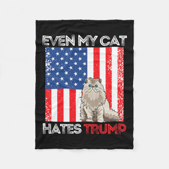 Manta Polar Mi gato odia a Trump contra la bandera estadounide (Anverso)
