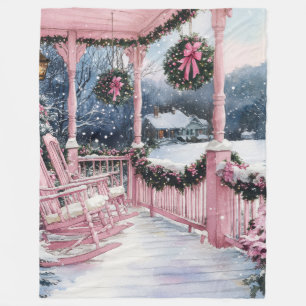 Manta Polar Mi porche navideño country rosa en invierno