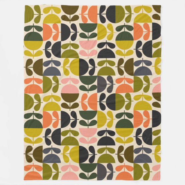 Manta Polar Mid‑century modern- Retro Scandinavian Flowers  (Anverso)