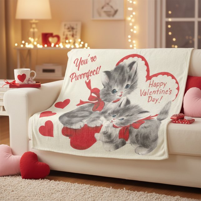Manta Polar Mid Century You're Purrrfect Valentine Day Kittens (Mid Century You're Purrrfect Valentine Day Kittens Fleece Blanket)