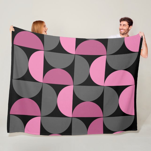 Manta Polar MidCentury Moderno rosa, negro y gris (In situ)
