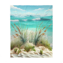 MidJourney AI Seashore Scene Fleece Blanket