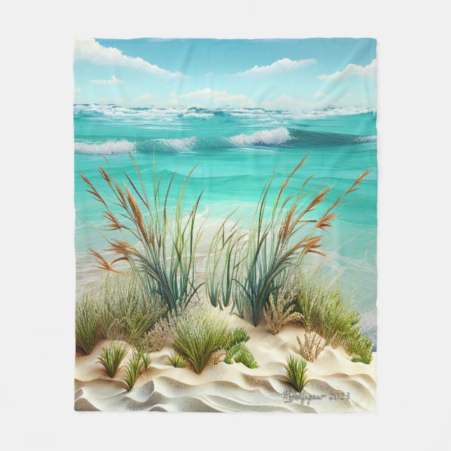 Manta Polar MidJourney AI Seashore Scene Fleece Blanket (Anverso)