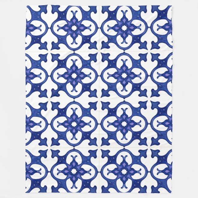 Manta Polar Midnight Blue Mandala Mosaic Cozy Blanket (Anverso)