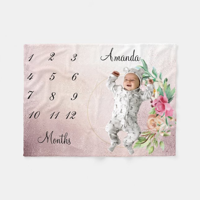 Manta Polar Milestone Rosa de cosecha de oro Faded Baby Keepsa (Subido por el creador)