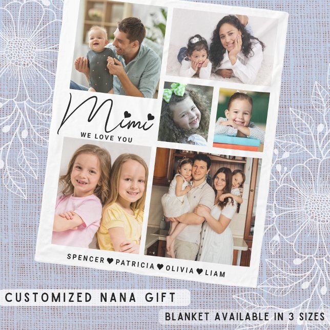 Manta Polar Mimi Te Ama Nietos Nombra Collage de fotos (Mimi We Love You Grandkids Names Photo Collage Fleece Blanket)