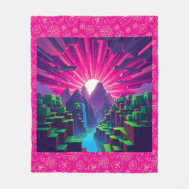 Manta Polar Minecraft Pixelated Sunset Sobre Montañas Blocky