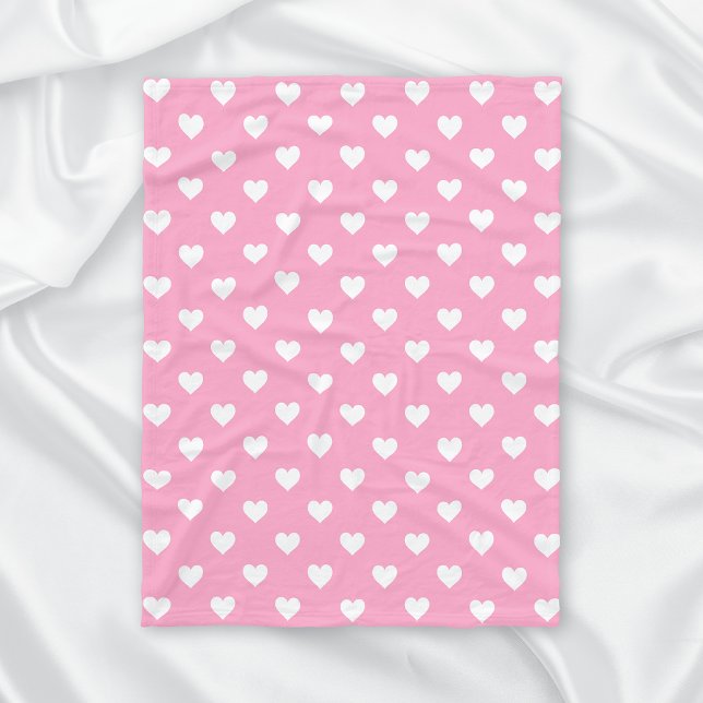 Manta Polar Mini corazones blancos sobre rosa (Subido por el creador)