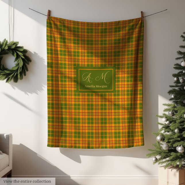 Manta Polar Minimalist Autumn Tartan Blanket Elegant Monogram (Minimalist Autumn Tartan Blanket Elegant Monogram)