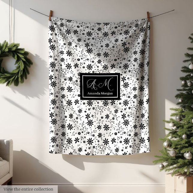 Manta Polar Minimalist Floral Blanket Monogram Grey Hues Style (Minimalist Floral Blanket Monogram Grey Hues Style)